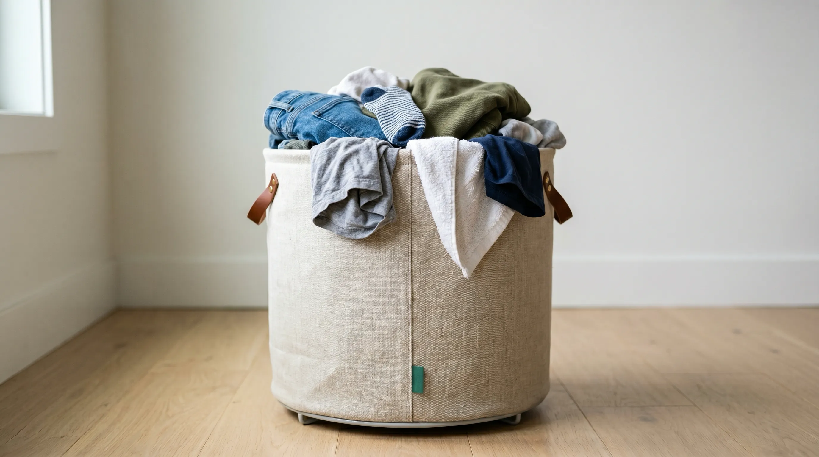 A full hamper of clothes illustrating affordable laundry cost for LaundryTask wash and fold delivery services